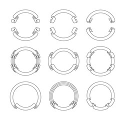 Set of vintage banner ribbons. Retro circle banners on white background. Decorative vector elements.