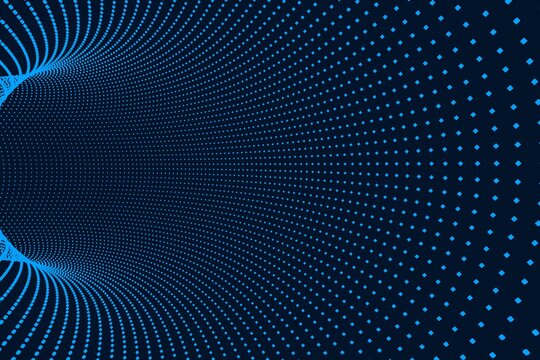 Abstract wireframe torus tunnels. Digital cyberspace in the performance of lines and points.3d rendering © Vahid