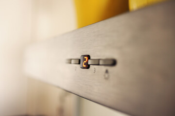 Built-in Brushed Metal Cooker Hood Control Panel And Little Led Screen, Close-up Selective Focus