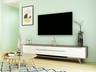 There are sofa, table and other facilities in the modern and tidy living room