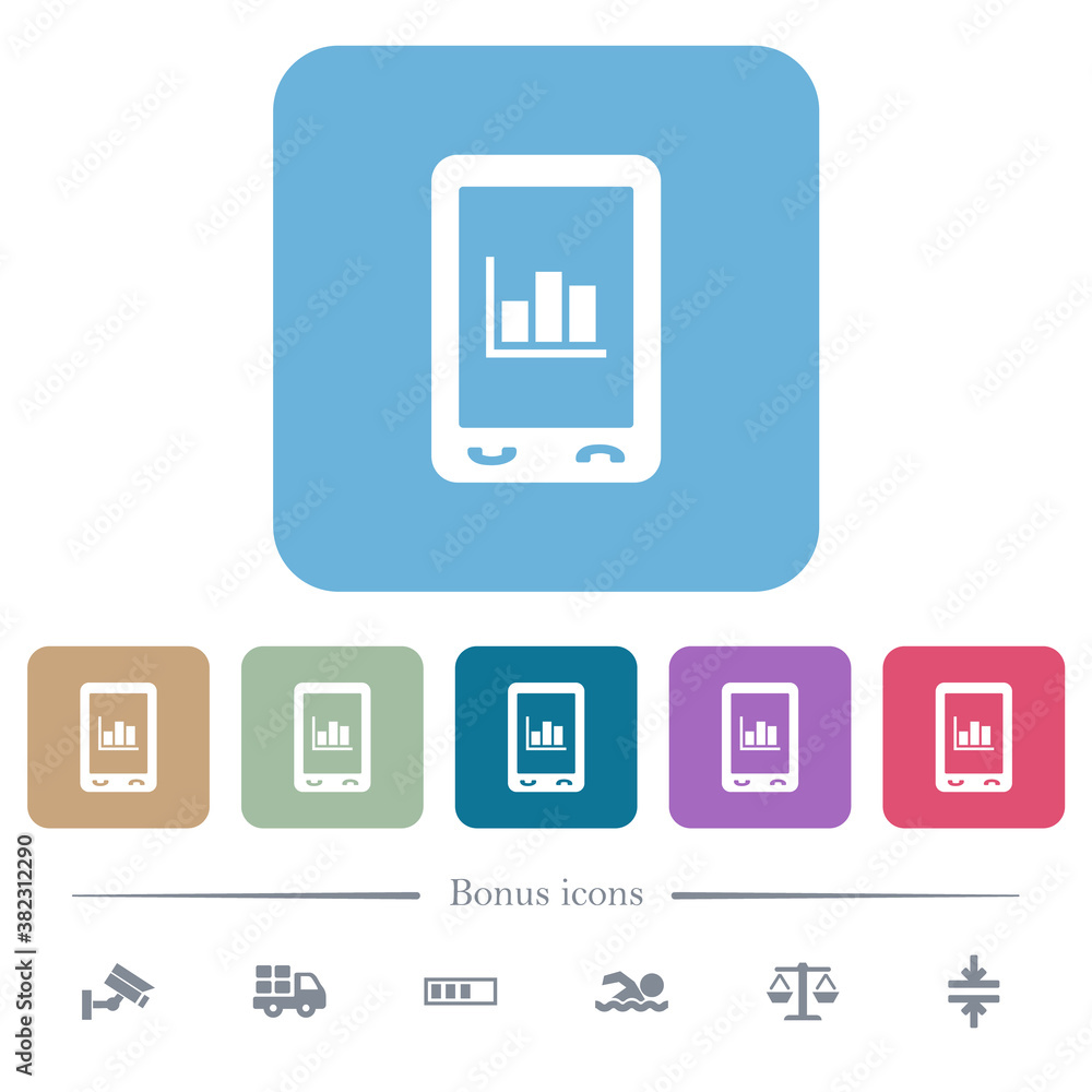 Poster mobile statistics flat icons on color rounded square backgrounds