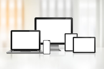 computer, laptop, mobile phone and digital tablet pc