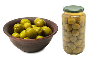 Olives in a bottle isolated on a white.