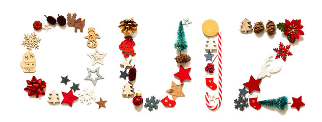 Colorful Christmas Decoration Letter Building English Word Quiz. Festive Ornament Like Christmas...