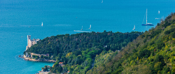 Fototapeta premium The gulf of Trieste and the Miramare castle. Italy