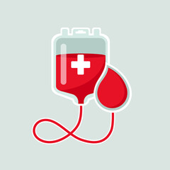World Blood Donor Day 14 june concept. Package with blood and a drop of red with the inscription on a light green background. Illustration for web site design and application Stock illustration