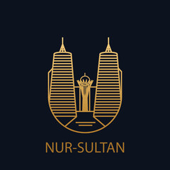 The city of Nur-Sultan. Vector icon capital of Kazakhstan. Sights of Nur-Sultan. Astana.