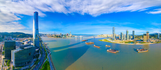 Fototapeta premium Aerial view of the Bay of Zhuhai and Macao, China