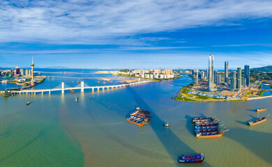 Aerial view of the Bay of Zhuhai and Macao, China