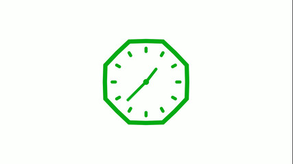 New green color 12 hours counting down clock icon on white background,clock icon
