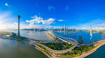 Fototapeta premium Aerial view of the Bay of Zhuhai and Macao, China