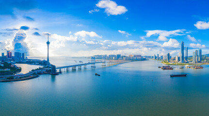 Aerial view of the Bay of Zhuhai and Macao, China