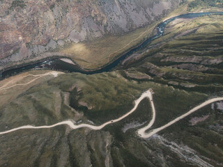Panorama of the Katu Yaryk mountain pass and the valley of the river of Chulyshman. Altai Republic,...
