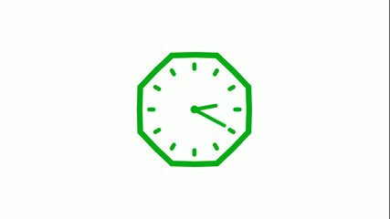 New green color 12 hours counting down clock icon on white background,clock icon