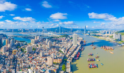 Aerial view of the Bay of Zhuhai and Macao, China