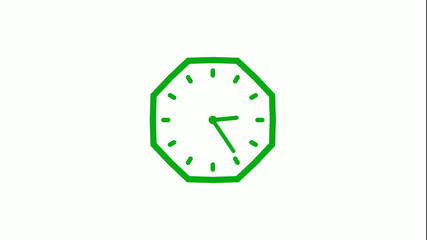 New green color 12 hours counting down clock icon on white background,clock icon