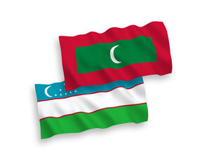 Flags of Maldives and Uzbekistan on a white background