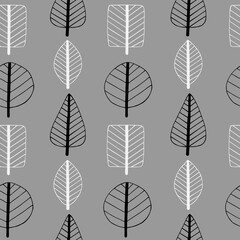 simple Doodle leaves seamless pattern,vector stylized leaves in Scandinavian style.background for postcards,textiles