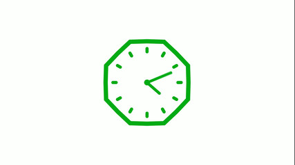 New green color 12 hours counting down clock icon on white background,clock icon