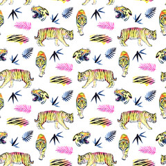 jungle seamless pattern illustration in watercolor. Watercolor illustration.