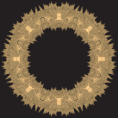 straw frame on a black background with patterns