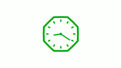 Counting down 12 hours green color clock icon on white background,clock icon