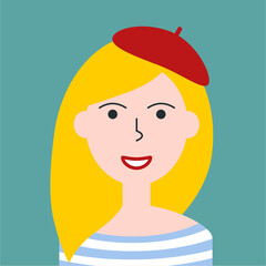 Flat color women portrait. Young girl European ethnicity face avatar. Characters for web, video game, account, vector icon.