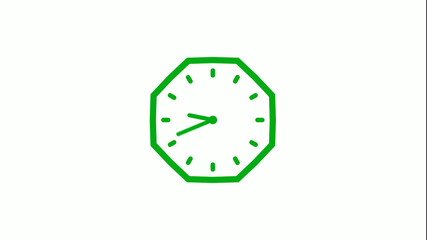 Counting down 12 hours green color clock icon on white background,clock icon