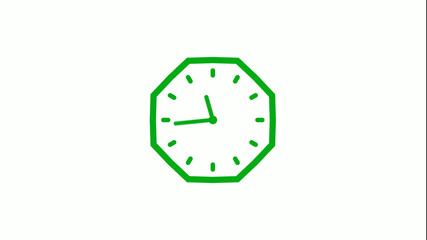 Counting down 12 hours green color clock icon on white background,clock icon