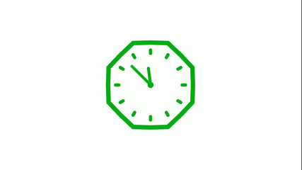 Counting down 12 hours green color clock icon on white background,clock icon