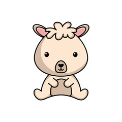 Cute business alpaca icon on white background. Mascot cartoon animal character design of album, scrapbook, greeting card, invitation, flyer, sticker, card. Flat vector stock illustration.