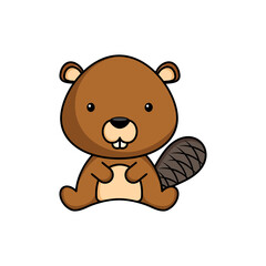 Cute business beaver icon on white background. Mascot cartoon animal character design of album, scrapbook, greeting card, invitation, flyer, sticker, card. Flat vector stock illustration.