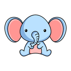 Cute business elephant icon on white background. Mascot cartoon animal character design of album, scrapbook, greeting card, invitation, flyer, sticker, card. Flat vector stock illustration.
