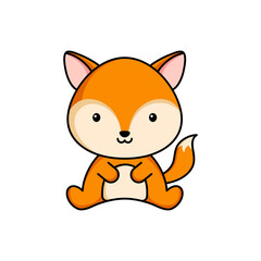 Cute business fox icon on white background. Mascot cartoon animal character design of album, scrapbook, greeting card, invitation, flyer, sticker, card. Flat vector stock illustration.