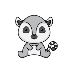 Cute business lemur icon on white background. Mascot cartoon animal character design of album, scrapbook, greeting card, invitation, flyer, sticker, card. Flat vector stock illustration.