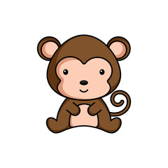 Cute business monkey icon on white background. Mascot cartoon animal character design of album, scrapbook, greeting card, invitation, flyer, sticker, card. Flat vector stock illustration.