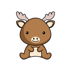 Cute business moose icon on white background. Mascot cartoon animal character design of album, scrapbook, greeting card, invitation, flyer, sticker, card. Flat vector stock illustration.