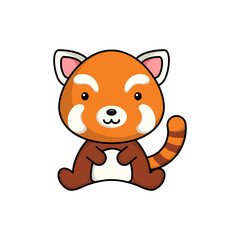 Cute business red panda icon on white background. Mascot cartoon animal character design of album, scrapbook, greeting card, invitation, flyer, sticker, card. Flat vector stock illustration.