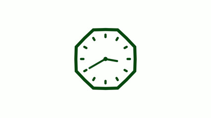 Counting down 12 hours green dark clock icon on white background,clock icon