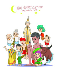 Obraz na płótnie Canvas Set of character cartoon local thai ghost and spirit.