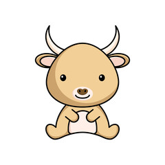 Cute business yak icon on white background. Mascot cartoon animal character design of album, scrapbook, greeting card, invitation, flyer, sticker, card. Flat vector stock illustration.