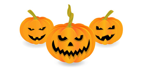 Group of Haloween curved smiling pumpkins vector illustration