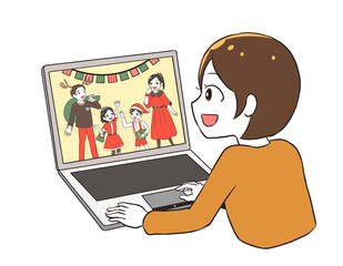 オンラインでクリスマスを見る女性