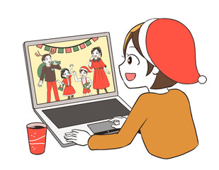 オンラインでクリスマスに参加する女性