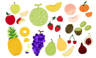 Fototapeta na wymiar いろいろな種類のフルーツのイラスト