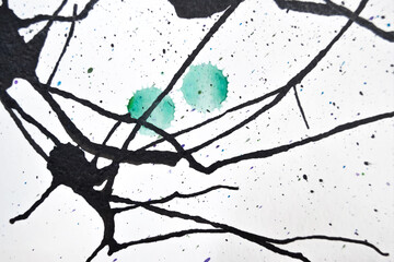 A series of abstract backgrounds using black ink and watercolors. Art. Background and texture