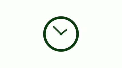 Green dark 12 hours circle clock icon on white background,clock icon,new clock icon