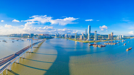 Naklejka premium Aerial view of the Bay of Zhuhai and Macao, China