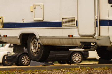 Camper leveling block in use.