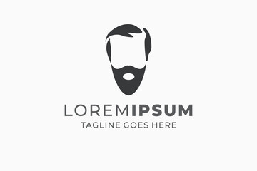 Man face barber shop logo design. hairstyle, male, haircut, fashion, hipster, mustache vector illustration.